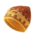 Winter knit reindeer hat for kids with thick fleece lining in warm brown and yellow - Caramel color