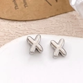 Minimalist silver X-shaped metal stud earrings with polished finish for daily wear - Silver Letter X