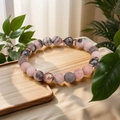Handmade pink zebra jasper and black lava stone beaded bracelet with rose gold spacers - Rose Gold Lava Stone Pink Zebra Style
