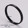Detail view of black stainless steel punk bangle with engraved Roman numerals and dimensions - Women's Black