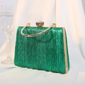 Elegant green pleated evening clutch bag with gold handle and jewel clasp detail - Green