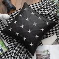 Detail of luxury black leather pillow cover with white cross pattern weave texture - Black Series Faux Leather Pillow Cover 02