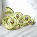 Vintage golden snake brooch with engraved scales and five elegant pearl accents - Matte Gold Pearl Snake