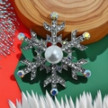 Snowflake brooch with white pearl and crystal rhinestones on a festive wooden base - Snowflake 5 White Rhinestone