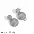 Detail view of silver geometric striped double sphere earrings with size and weight info - Silver (TE60037-S)