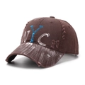 Distressed dark brown NYC baseball cap with vintage worn-out details and street style - One Size(Adjustable) / Coffee
