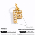 Letter F stainless steel pendant with 18K gold plating and sparkling crystals - Letter F