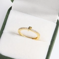 Adjustable 18k gold-plated brass ring featuring letter F and clear pavé crystals - Gold F