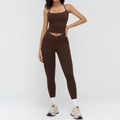 Women's deep brown yoga set with thin strap sports bra and high waisted leggings - S / Top And Bottom / Coffee