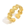 Anillo abierto de acero inoxidable chapado en oro de 18K con corazones de cuentas - Anillo de Corazón Perleado - Dorado