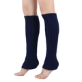Navy blue knitted leg warmers with vertical ribbed pattern for winter comfort - Navy Blue