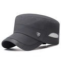 Dark grey quick-dry flat top cap featuring breathable mesh and metal fashion emblem - Adjustable / Dark Gray