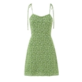 Schmales Blumenkleid in Grün mit Taillenband und feinen Trägern für Damen - S / Grünes Blumenmuster