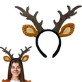 Brown reindeer antler headband with white polka dot ears for Christmas party - New Black Headband (Large Set)