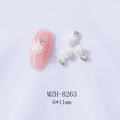 3D nail art charm featuring white resin rose, silver curved base and tiny rhinestones - Silver Curved White Rose Style (8263)