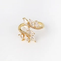 Detail showing leaf-shaped gold ring with pear-cut cubic zirconia and marquise accents - Leaf Marquise Style (XJZ27)