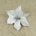 Silver artificial poinsettia with glitter edges for Christmas tree decoration - Silver