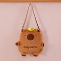Brown plush Capybara crossbody bag with a small yellow bee decoration for children - Bee Crossbody Bag / Small 25cm