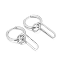 Modern silver multi-layered hoop earrings with a sleek long U-shaped dangling pendant - Steel Color (KE99111-KLX)