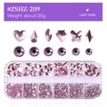 Light Rose glass rhinestones in 12-grid storage box with various shapes for nail art - Light Rose (ZSHZ-209)