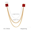 Broche à chaîne dorée avec gemmes rouges carrées et pampilles de 14,5cm et 17cm - Style Triple Chaîne en Pierre Rouge Carrée Dorée (HC-C70018)