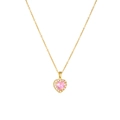 Gold titanium necklace with pink heart zircon pendant and white diamond halo - Pave Halo Pink Heart A341