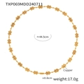 Golden copper necklace with small beaded floral elements and 44.5cm length chain - Single Bead Gold Necklace (TXP069-单珠金色项链)