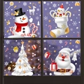 Christmas window stickers set featuring Santa, snowman and elk in a festive four-grid layout - Set of 4 BQ433+434+436+437