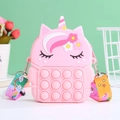 Pink unicorn pop-it fidget toy silicone crossbody bag with colorful rainbow strap - Pink