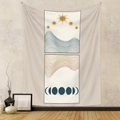 Close-up of bohemian wall tapestry with golden sun and blue mountain abstract pattern - Billion (61)