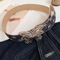 Fashionable belt featuring a golden butterfly buckle and grey sequined fabric strap - 43# Waist Chain - Black