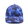 Close-up of tie-dye baseball cap featuring a navy and black graffiti pattern and curved brim - Tie-dye Style 5