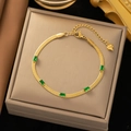 Gold Snake Chain with Green Rectangular Stones