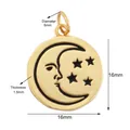 Golden round celestial charm featuring black enamel crescent moon and stars design - Gold Moon Face Black Enamel