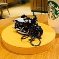 Cartoon alloy motorcycle keychain with black and white finish and orange flame details - Mini Motorcycle - White