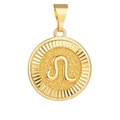 Golden round Leo zodiac charm pendant with a polished metallic finish and clasp - Gold Leo