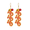 Christmas HO HO HO candy cane earrings with red and gold bells and glitter accents - Bell Letter HOHOHO Earrings