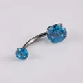 Titanium G23 belly button ring in gunmetal finish with light blue cubic zirconia - Aqua