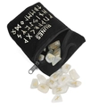 Natural white crystal Rune stones set with golden engraving and black velvet pouch - Moonstone