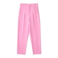 Detailansicht der rosa High-Waist-Stoffhose mit vertikalen Nähten und Seitentaschen - XS / Unterteile / Hellrosa
