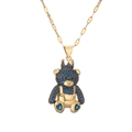 Elegante collana in acciaio al titanio dorato con ciondolo orso corona e cristalli blu - Blu