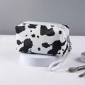 Portable cow print makeup bag with waterproof fabric measuring 19 x 11.2 x 8.3 cm - X-177 Pillow Shape/Black White Cow Pattern