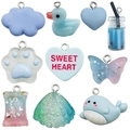Blue and pink resin charms set featuring dolphin, butterfly, and sweet heart shapes - Blue Series 10Pcs