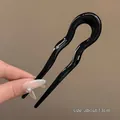 Minimalist black U-shaped hair fork in glossy finish, 13cm length for modern styling - Translucent Jelly Color / Jelly Black Wavy U-Shaped Hairpin