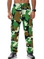 Men's jungle camo cargo pants in green and brown with elastic drawstring waist - Army Green