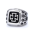 Anello sigillo vintage in acciaio inossidabile con rilievo croce di ferro nera e argento - US 10 / Argento Vintage (22401)