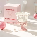 Pink and white ceramic bow dessert goblet in a matching pink gift box packaging - 180ML / Pink