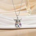Vintage owl necklace in stainless steel with colorful zircon stones and pearl detail - Silver Owl/Pearl Belly Color Stone