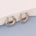 Polished silver chunky hoop earrings in a thick U-shaped geometric design for women - Silver Style K7-77