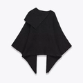 Elegante capa de lana negra asimétrica con textura de punto y dobladillo irregular - S / Negro